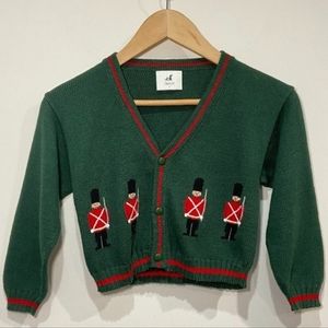 Therese The Childrens Collection Holiday Knit Cardigan Green Toy Soldiers Size 5